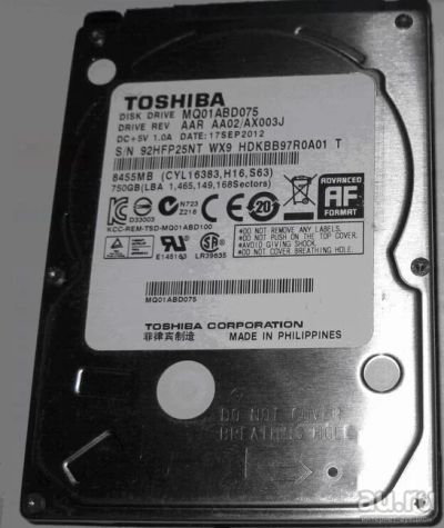 Лот: 13123776. Фото: 1. Toshiba MQ01ABD075 2.5” (неисправный... Жёсткие диски (HDD)