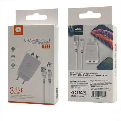 Лот: 22144941. Фото: 1. СЗУ WUW T55 2*USB + microUSB 3... Зарядные устройства, блоки питания, адаптеры сетевые для смартфонов