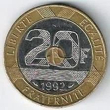 Лот: 16545059. Фото: 1. 20 франков 1992. Франция . Мон... Европа