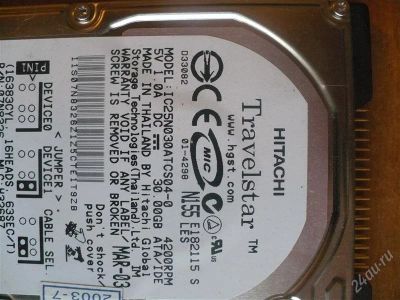 Лот: 1362636. Фото: 1. HDD hitachi 30GB. Жёсткие диски (HDD)