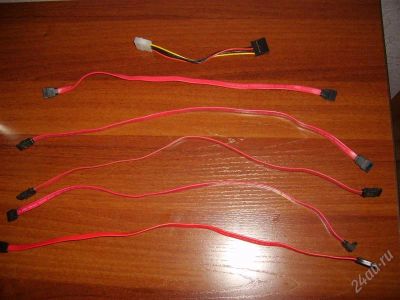 Лот: 2266335. Фото: 1. 5 кабелей SATA + переходник питания... Шлейфы, кабели, переходники