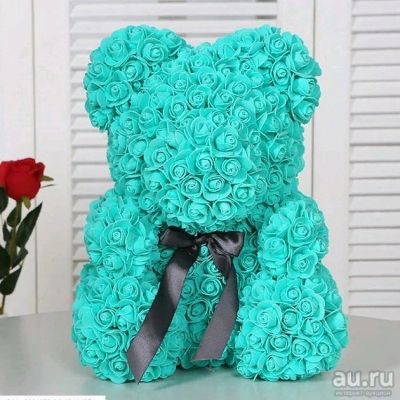 Лот: 12722901. Фото: 1. Мишка из Роз🌹40см Бирюзовый. Свежие цветы