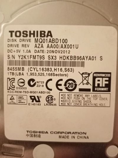Лот: 19019685. Фото: 1. Жёсткий диск Toshiba 1TB. Жёсткие диски (HDD)