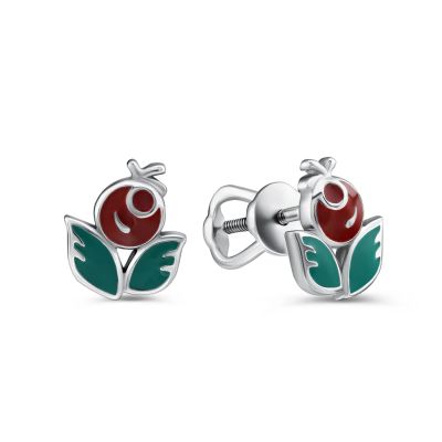 Лот: 23845545. Фото: 1. Серебряные серьги с эмалью. Серьги, каффы