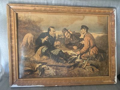 Лот: 25550405. Фото: 1. Копия картины «Охотники на привале... Картины, рисунки
