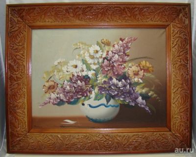 Лот: 17817377. Фото: 1. Картина винтажная Цветы (Y721). Другое (антиквариат)