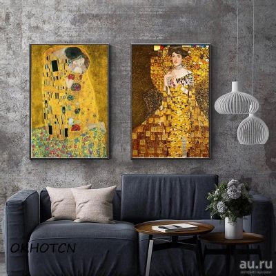 Лот: 17459524. Фото: 1. Климт картина Поцелуй и Золотая... Произведения