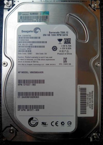 Лот: 6222552. Фото: 1. 250Gb Seagate(HP),7200rpm, sata-3... Жёсткие диски (HDD)