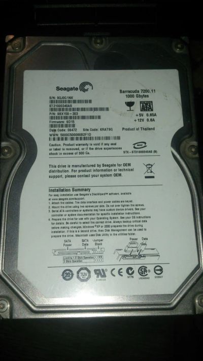 Лот: 8271416. Фото: 1. HDD Seagate 1Tb (ST31000340AS... Жёсткие диски (HDD)