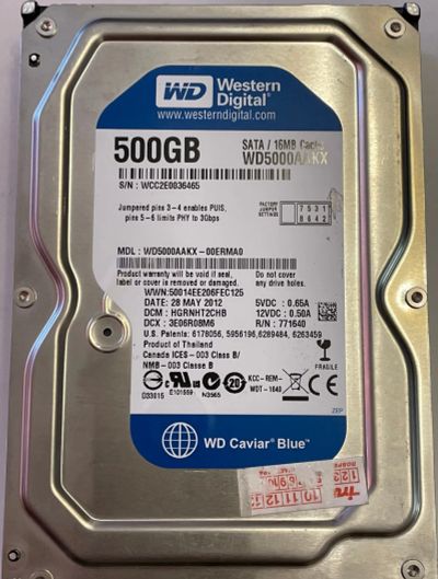 Лот: 20206241. Фото: 1. Жесткий диск 500GB WDC WD5000AAKX. Жёсткие диски (HDD)