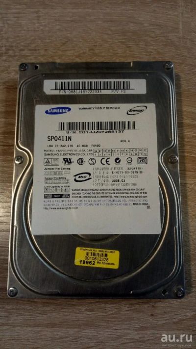 Лот: 13704413. Фото: 1. Жёсткий диск Samsung SP0411N. Жёсткие диски (HDD)