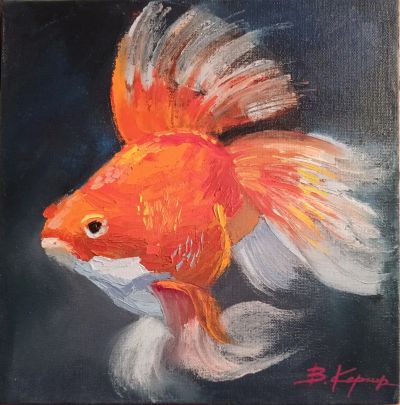 Лот: 20721141. Фото: 1. Картина маслом "Золотая рыбка... Картины, рисунки