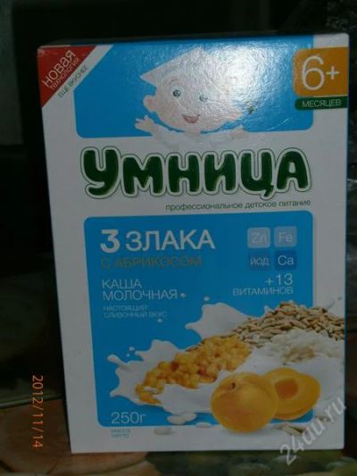 Лот: 2274671. Фото: 1. кашка " умница" 3 злака с персиком. Детское питание