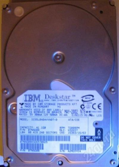 Лот: 244774. Фото: 1. IBM Deskstar 40Gb (IDE/7200). Жёсткие диски (HDD)