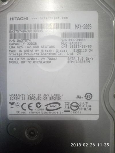 Лот: 11093452. Фото: 1. жесткий hitachi 320гб. Жёсткие диски (HDD)