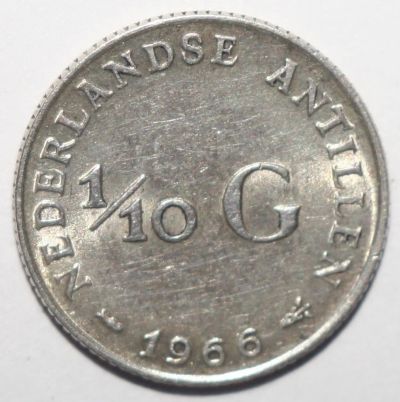 Лот: 12655307. Фото: 1. 1/10 гульдена 1966 год. Антильские... Америка