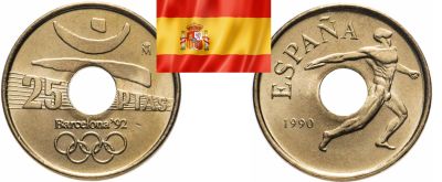 Лот: 19224603. Фото: 1. Испания 25 песет 1990 XXV летние... Европа