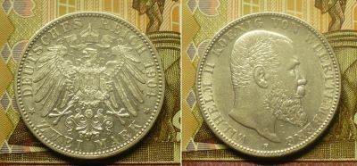 Лот: 18796575. Фото: 1. Вюртемберг 2 марки 1904 г. Германия и Австрия