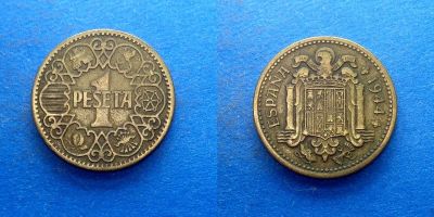 Лот: 16030029. Фото: 1. Испания 1 песета 1944 красавица. Европа