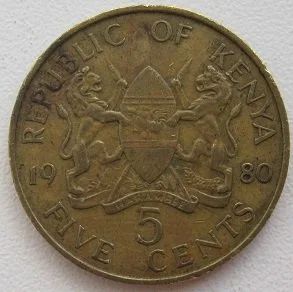 Лот: 11725325. Фото: 1. Кения 5 центов 1980. Африка