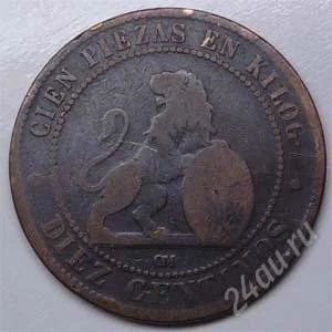 Лот: 904478. Фото: 1. Испания. 10 сантим 1870г. Большая... Европа