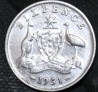 Лот: 15091683. Фото: 1. Австралия. 6 пенсов. 1951 год... Остальные страны