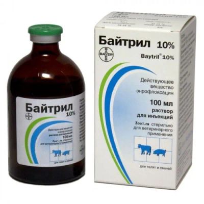 Лот: 21436875. Фото: 1. Байтрил 10% 100 мл. для инъекций. Косметика для животных
