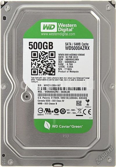 Лот: 5798927. Фото: 1. Жесткий диск WD Caviar Green WD5000AZRX... Жёсткие диски (HDD)