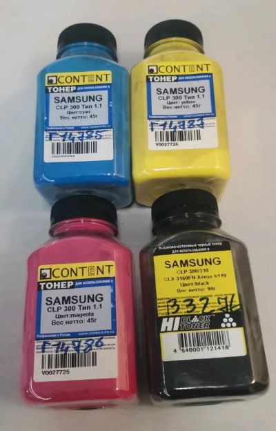 Лот: 25592059. Фото: 1. Тонер Samsung CLP-300 (начатые... Картриджи, расходные материалы