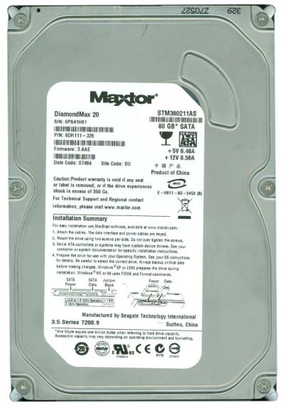Лот: 7621655. Фото: 1. HDD 80 Gb SATA-II 300 Maxtor STM380211AS... Жёсткие диски (HDD)