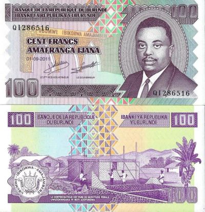 Лот: 18175761. Фото: 1. 100 франков 2011год. Бурунди... Африка