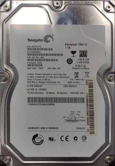 Лот: 20963566. Фото: 1. HDD 1Tb (u2). Жёсткие диски (HDD)