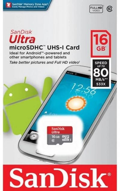 Лот: 16181393. Фото: 1. Карта памяти micro SDHC 16GB SanDisk... Карты памяти