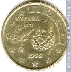 Лот: 11619397. Фото: 1. Испания 10 евроцентов 1999 года... Европа