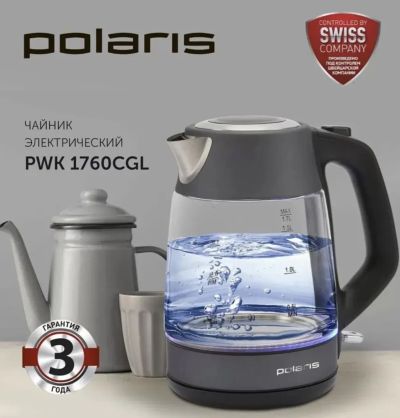 Лот: 24562005. Фото: 1. Чайник электрический Polaris PWK1760CGL... Чайники, кофемашины, кулеры
