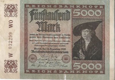Лот: 15403451. Фото: 1. 5000 марок 1922 г. Германия... Германия и Австрия