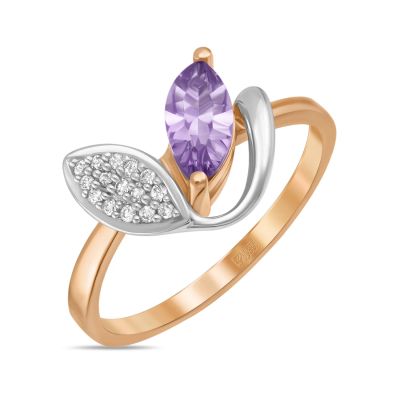 Лот: 24647692. Фото: 1. Кольцо с аметистом и бриллиантами. Кольца, перстни