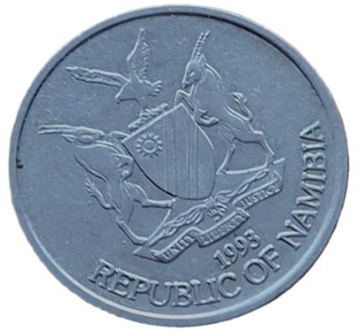 Лот: 23525396. Фото: 1. Монета 10 цент Намибия 1993 герб... Африка