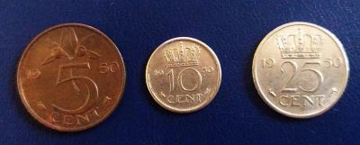 Лот: 19634261. Фото: 1. Нидерланды 5, 10, 25 центов 1950... Наборы монет