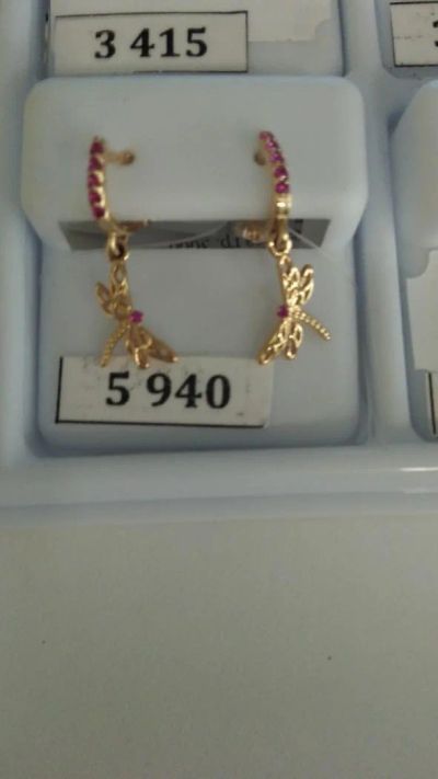 Лот: 8123671. Фото: 1. Серьги детские 585 висячие Стрекоза. Серьги, каффы