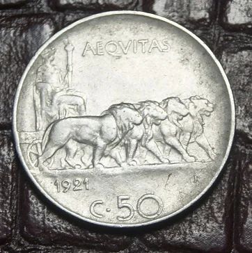 Лот: 7946722. Фото: 1. Италия.50 чентезимо 1921 г. Колесница... Европа