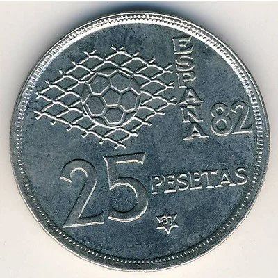 Лот: 16299012. Фото: 1. Испания, 25 песет 1980 года. Чемпионат... Европа