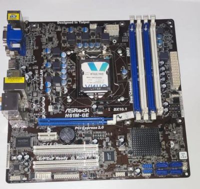 Лот: 20995296. Фото: 1. Материнская плата ASRock H61M-GE... Материнские платы