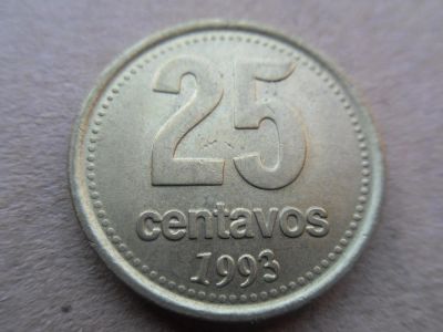 Лот: 10822278. Фото: 1. Аргентина 25 сентаво 1993 Алюминиевая... Америка