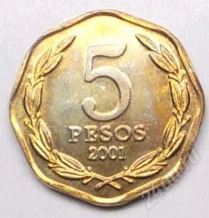 Лот: 1583033. Фото: 1. Чили. 5 песо 2001г. Америка