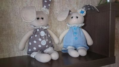 Лот: 10235690. Фото: 1. Текстильный зайка. Авторские куклы, игрушки, поделки