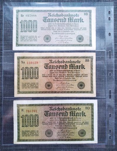 Лот: 16455048. Фото: 1. 1000 марок 1922 года (одним лотом... Германия и Австрия