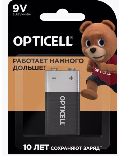 Лот: 23538086. Фото: 1. Батарейка Opticell 9V крона. Батарейки, аккумуляторы, элементы питания