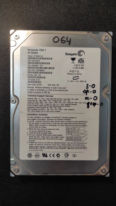 Лот: 21165840. Фото: 1. Жесткий диск Seagate ST380011A. Жёсткие диски