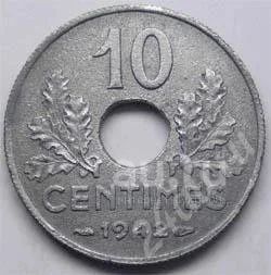 Лот: 18849409. Фото: 1. Франция. 10 сантим 1942г. Цинк... Европа